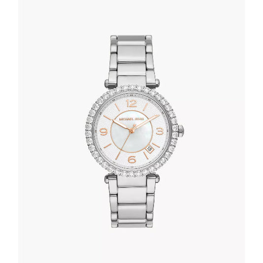 Michael Kors Parker Lux Silver Stainless Steel Mother Of Pearl Dial Quartz Watch for Ladies - MK-4694