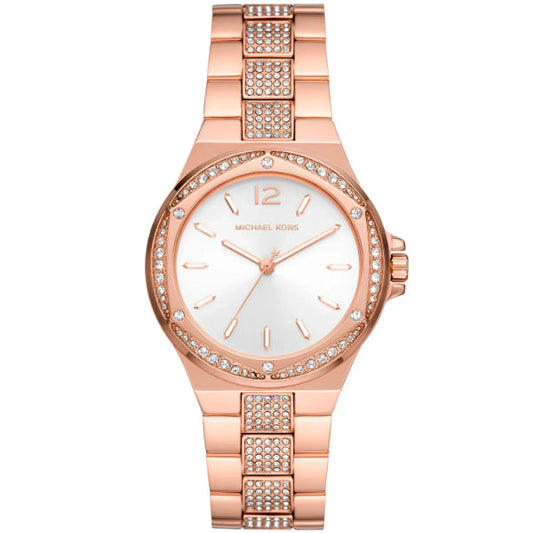 Michael Kors Lennox Rose Gold Stainless Steel Silver Dial Quartz Watch for Ladies - MK-7362