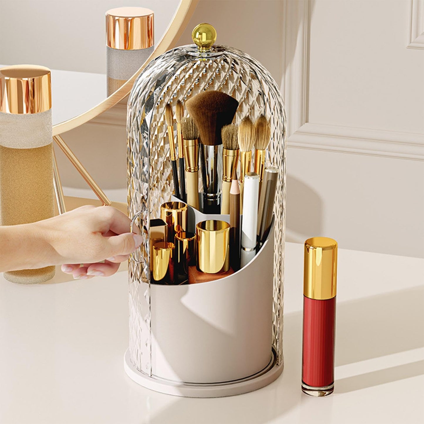 Luxury Diamond Pattern Rotating Brush Holder