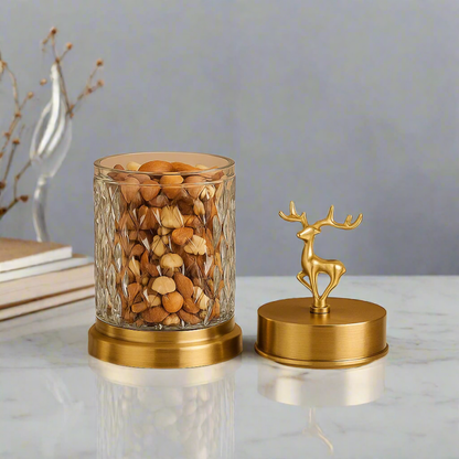 Golden Deer Lid Glass Jar – Premium Candy & Dry Fruit Storage