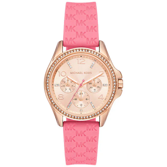 Michael Kors Pilot Pink Silicone Strap Rose Gold Dial Quartz Watch for Ladies - MK7375