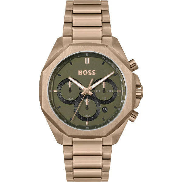 Hugo Boss Cloud Rose Gold Stainless Steel Green Dial Chronograph Quartz Watch for Gents - 1514019