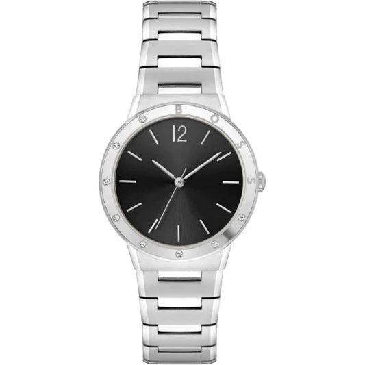 Hugo Boss Breath Silver Stainless Steel Black Dial Quartz Watch for Ladies - 1502647