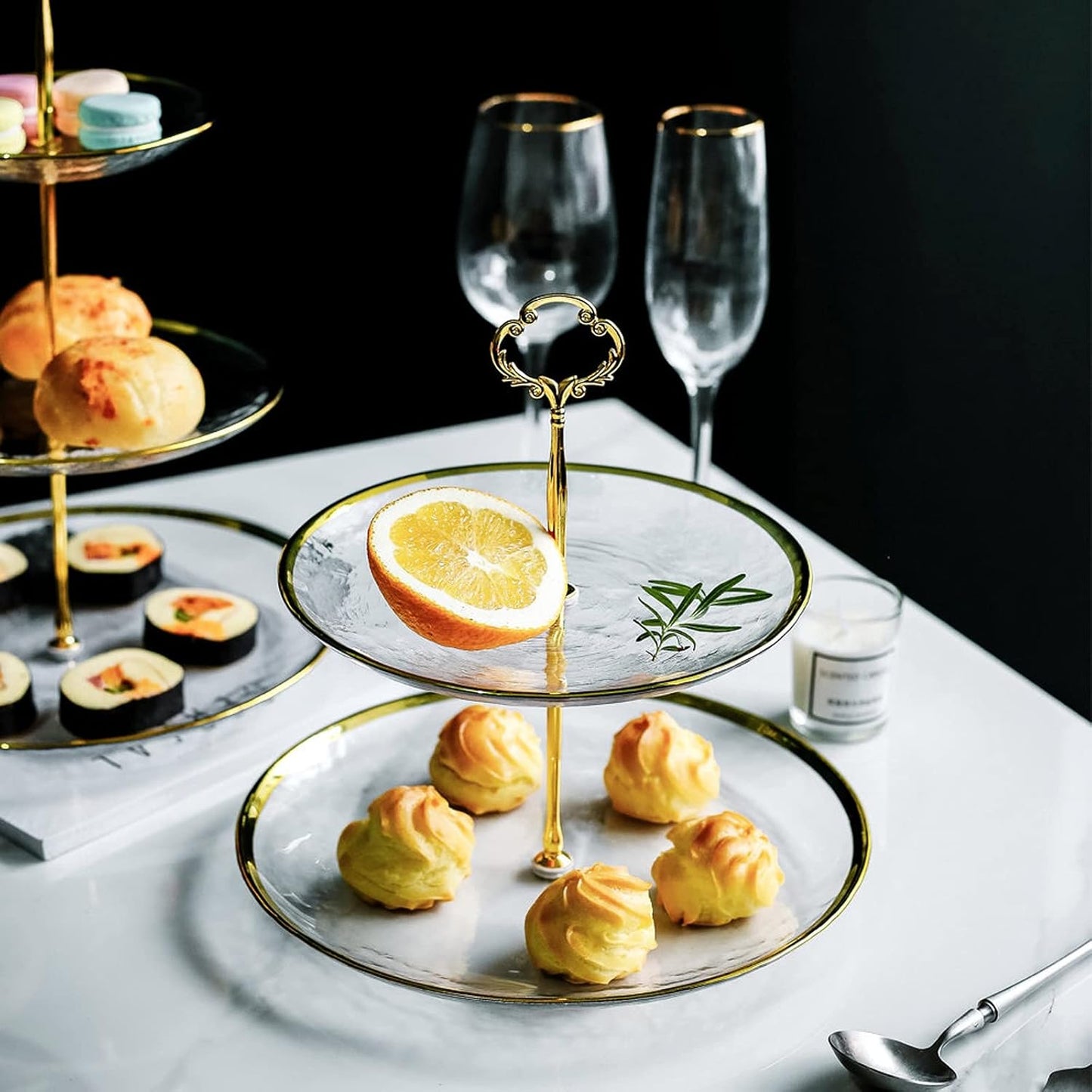 ElegantTower Serving Stand with Golden Handle