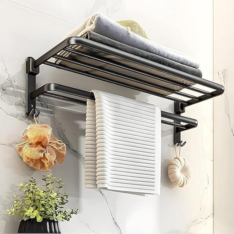 2 Tier Towel Holders for Bathrooms | Dual Foldable Towel Bar
