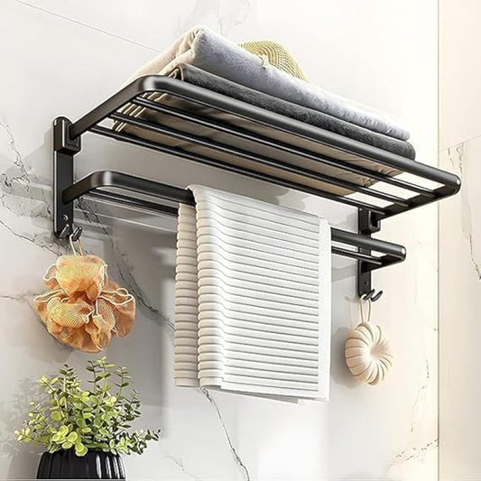 2 Tier Towel Holders for Bathrooms | Dual Foldable Towel Bar