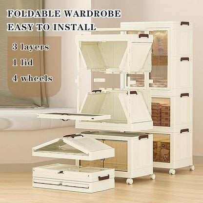 Large Capacity 3-Layer Folding Storage Cabinet