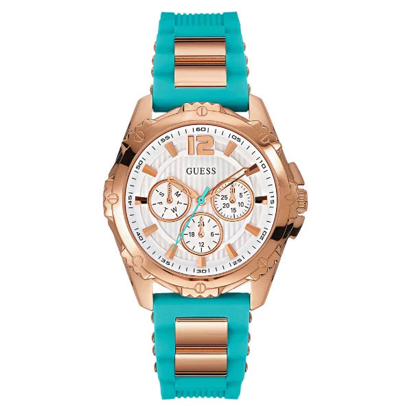 Guess Turquoise Silicone Strap White Dial Quartz Watch for Ladies - W0325L10