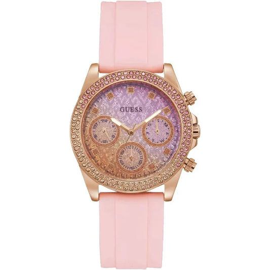 Guess Pink Silicone Strap Pink Dial Quartz Watch for Ladies - GW0032L4