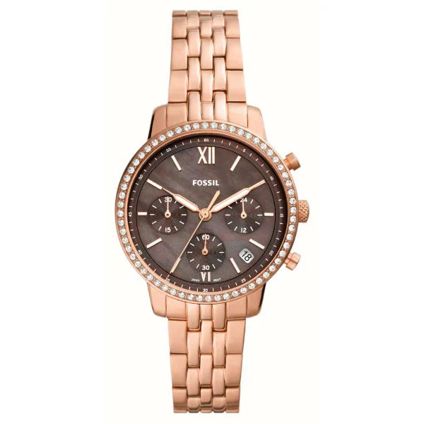 Fossil Neutra Rose Gold Stainless Steel Brown Dial Chronograph Quartz Watch for Ladies - ES5218