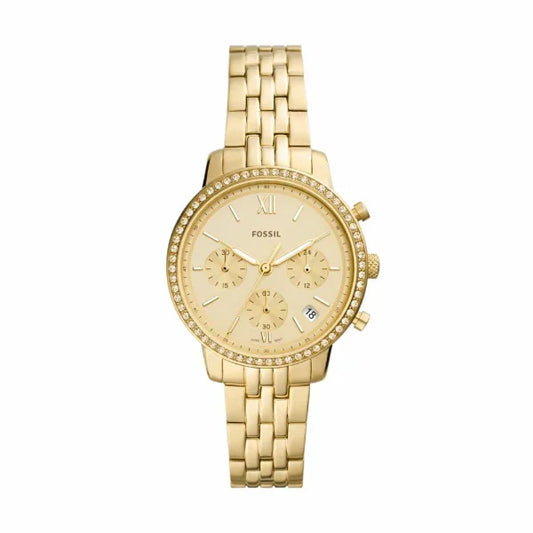 Fossil Neutra Gold Stainless Steel Gold Dial Chronograph Quartz Watch for Ladies - ES5219