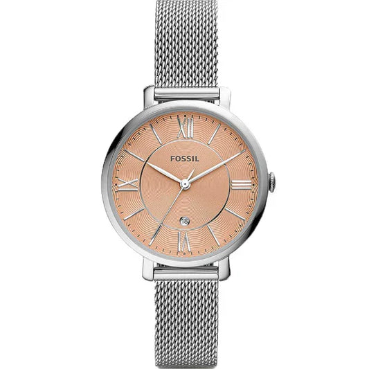 Fossil Jacqueline Silver Mesh Bracelet Pink Dial Quartz Watch for Ladies - ES5089