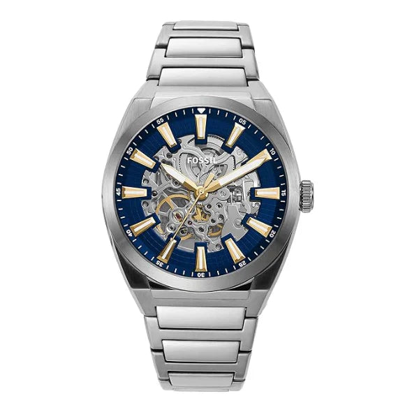 Fossil Everett Silver Stainless Steel Blue Dial Automatic Watch for Gents - ME3220