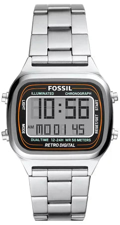 Fossil Retro Digital Silver Stainless Steel Positive Display Dial Digital Watch for Gents - FS5844