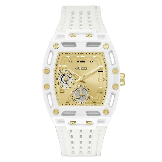 Guess Phoenix White Silicone Strap Gold Dial Quartz Watch for Gents - GW0499G5