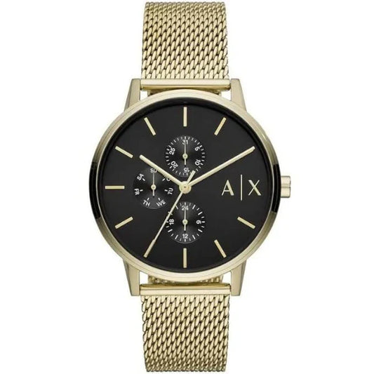 Armani Exchange Cayde Gold Mesh Bracelet Black Dial Quartz Watch for Gents - AX2715