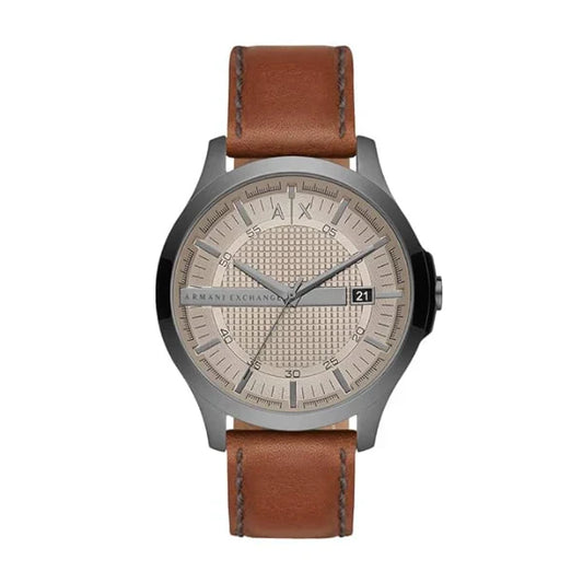 Armani Exchange Hampton Brown Leather Strap Grey Dial Quartz Watch for Gents - AX2414