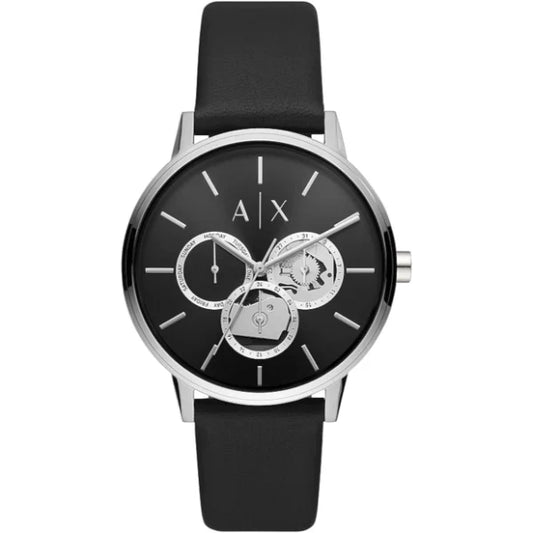 Armani Exchange Black Leather Strap Black Dial Quartz Watch for Gents - AX2745