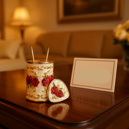 Luxury Rose Design Toothpick Holder – Push-Up Dispenser