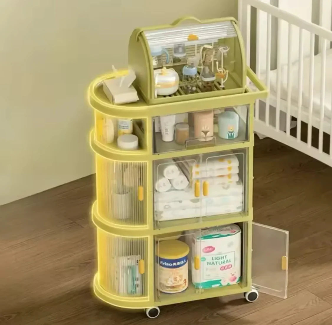 Freestanding Nursing Foldable Storage Cabinet Organizer Cart with Top Box