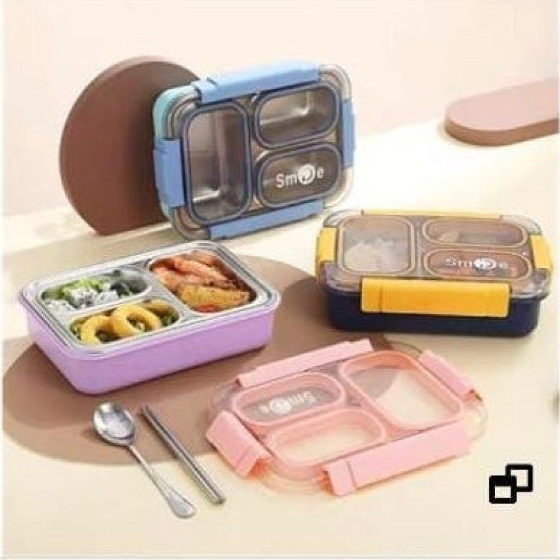 Stainless Steel 3 Portion Lunch Box | Large Capacity Bento Container for Hiking & Picnic