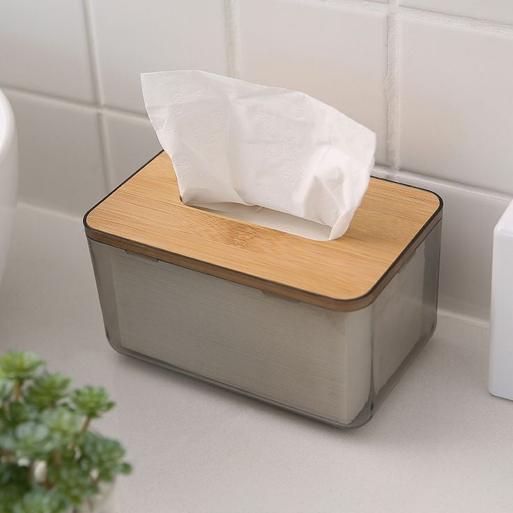 Transparent Tissue Box With Wooden Top