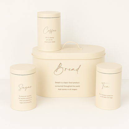 4-Piece Metal Bread Bin and Canister Set - White