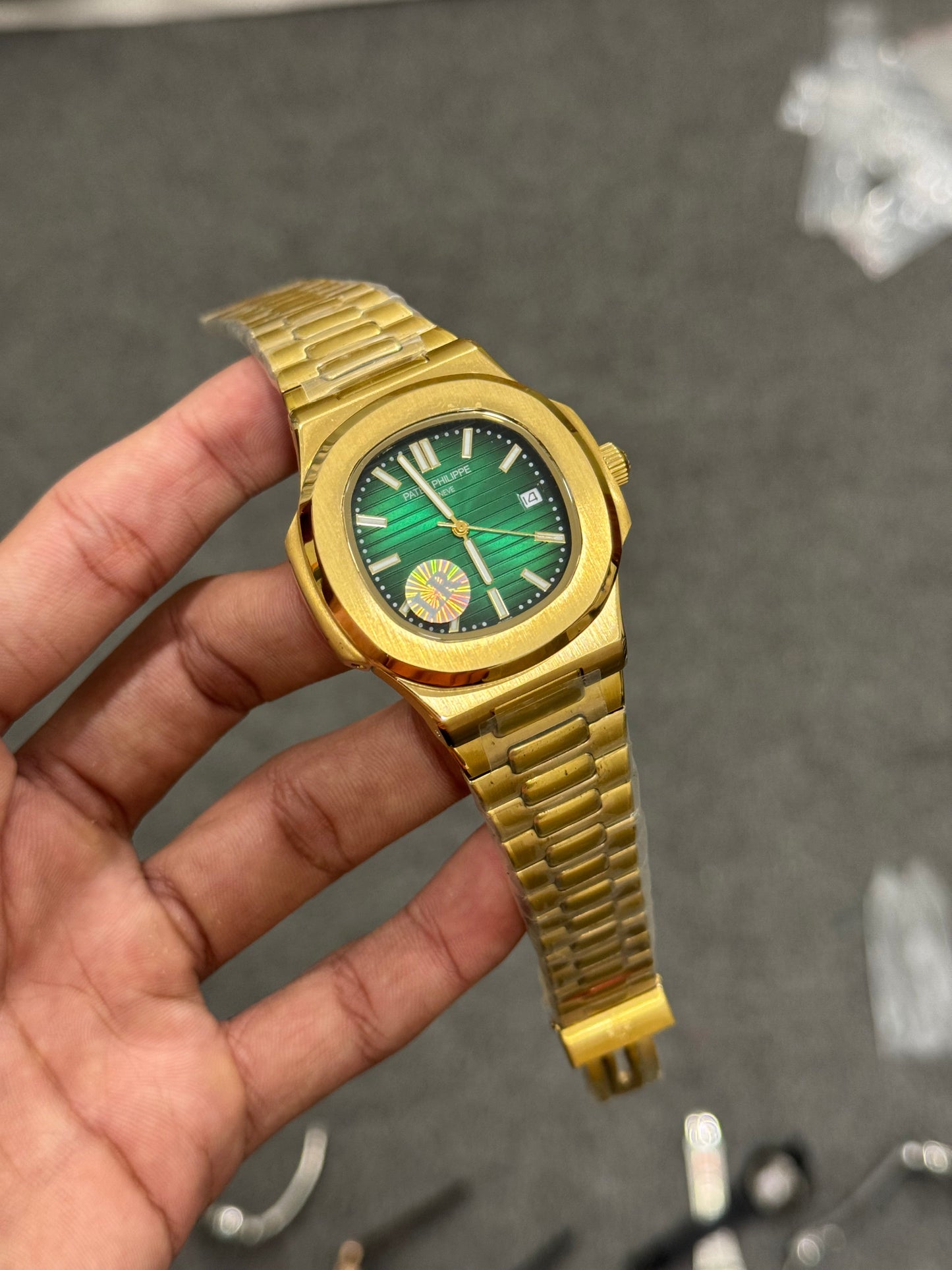 P.P Auto | Golden Case | Green Dial | Golden Strap