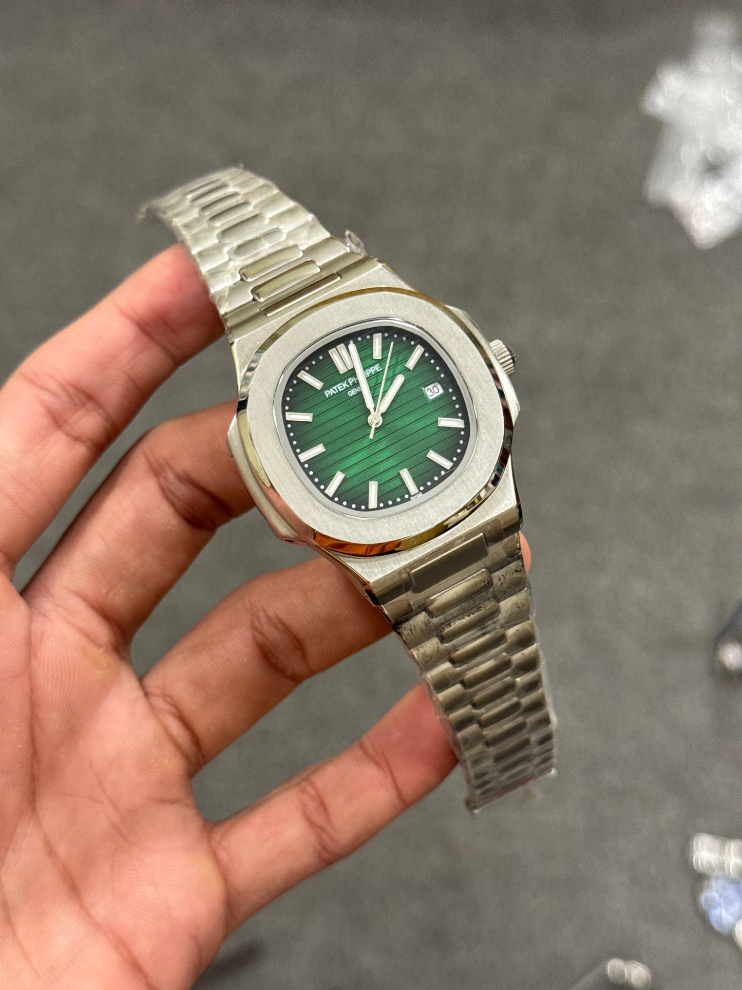 P.P Auto | Silver Case | Green Dial |Silver Strap