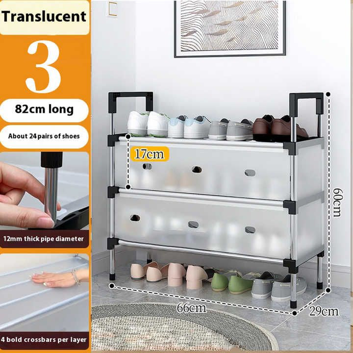 Dustproof Shoe Rack with Metal Pipes and Frosted Glass