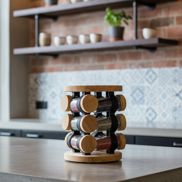Wooden 360° Rotating Glass Spice Jars Set by Limon