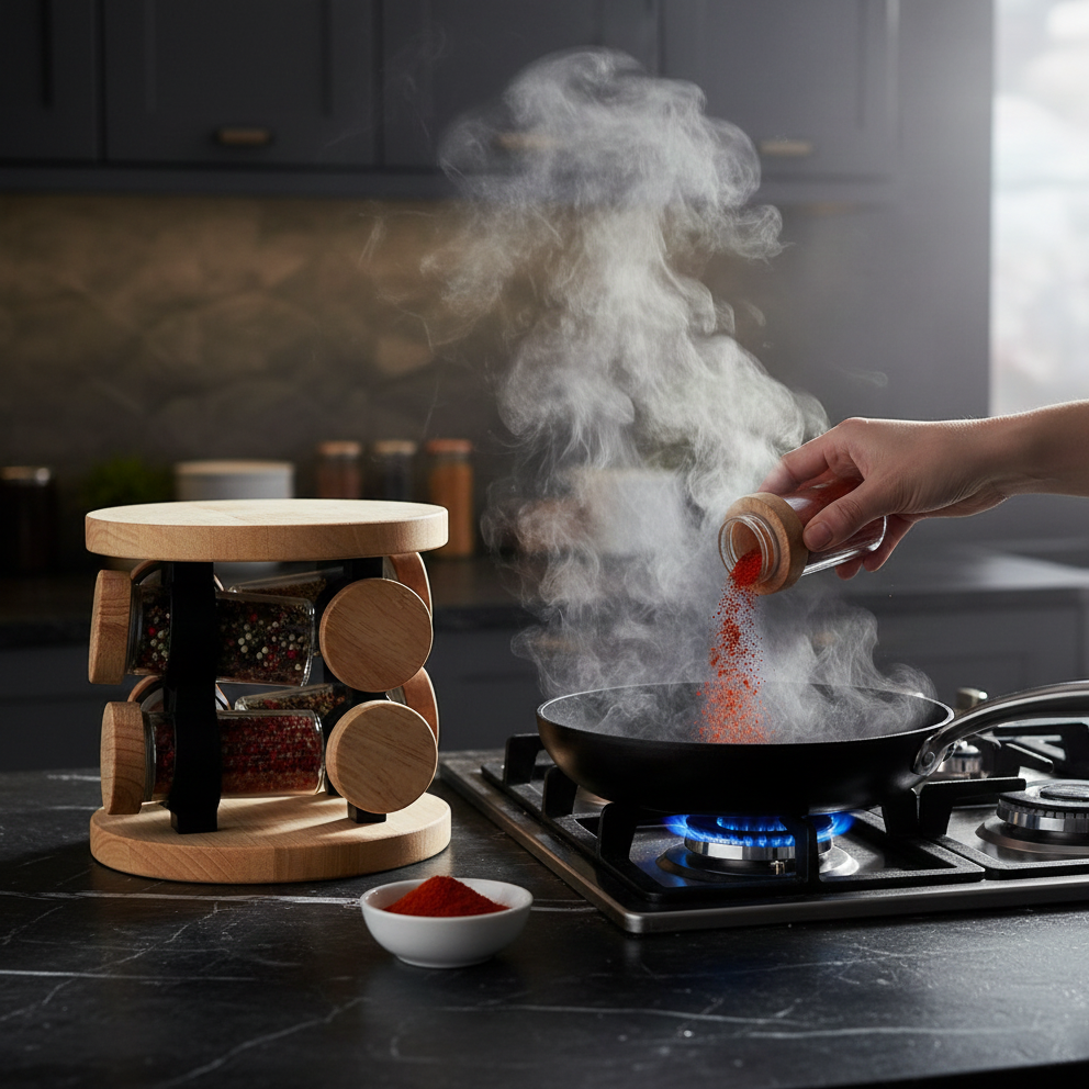 Wooden 360° Rotating Glass Spice Jars Set by Limon