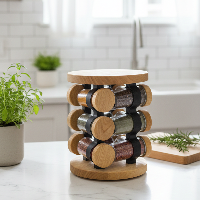 Wooden 360° Rotating Glass Spice Jars Set by Limon