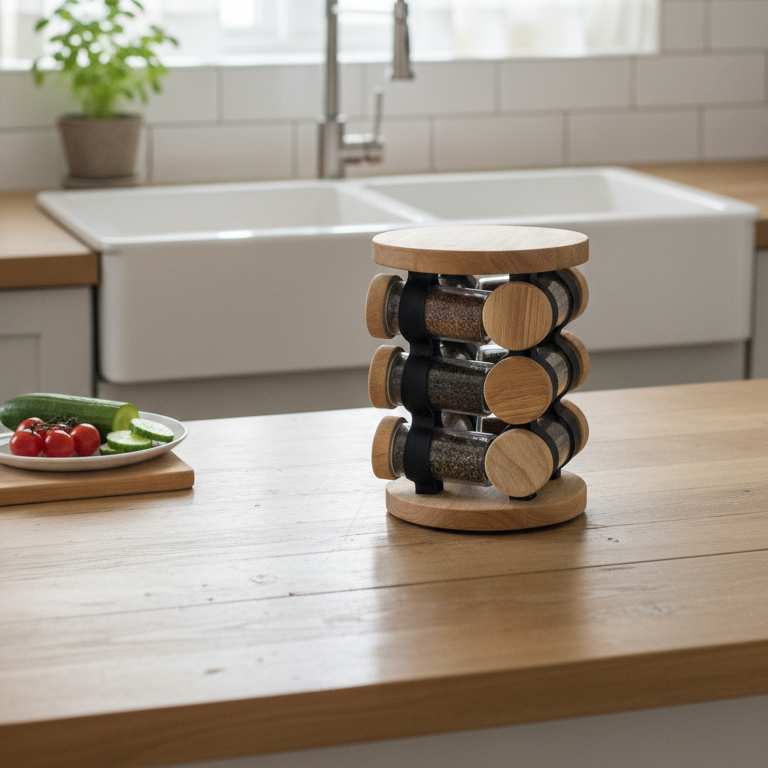 Wooden 360° Rotating Glass Spice Jars Set by Limon