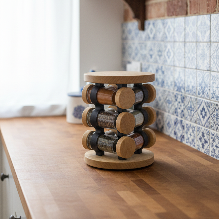 Wooden 360° Rotating Glass Spice Jars Set by Limon