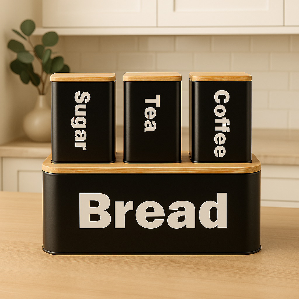 Bread Box Set with Bamboo Lid – Kitchen Storage