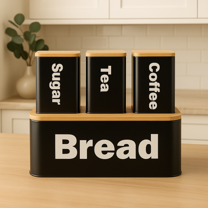 Bread Box Set with Bamboo Lid – Kitchen Storage
