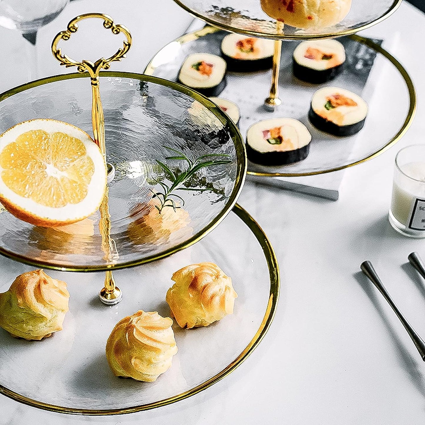 ElegantTower Serving Stand with Golden Handle