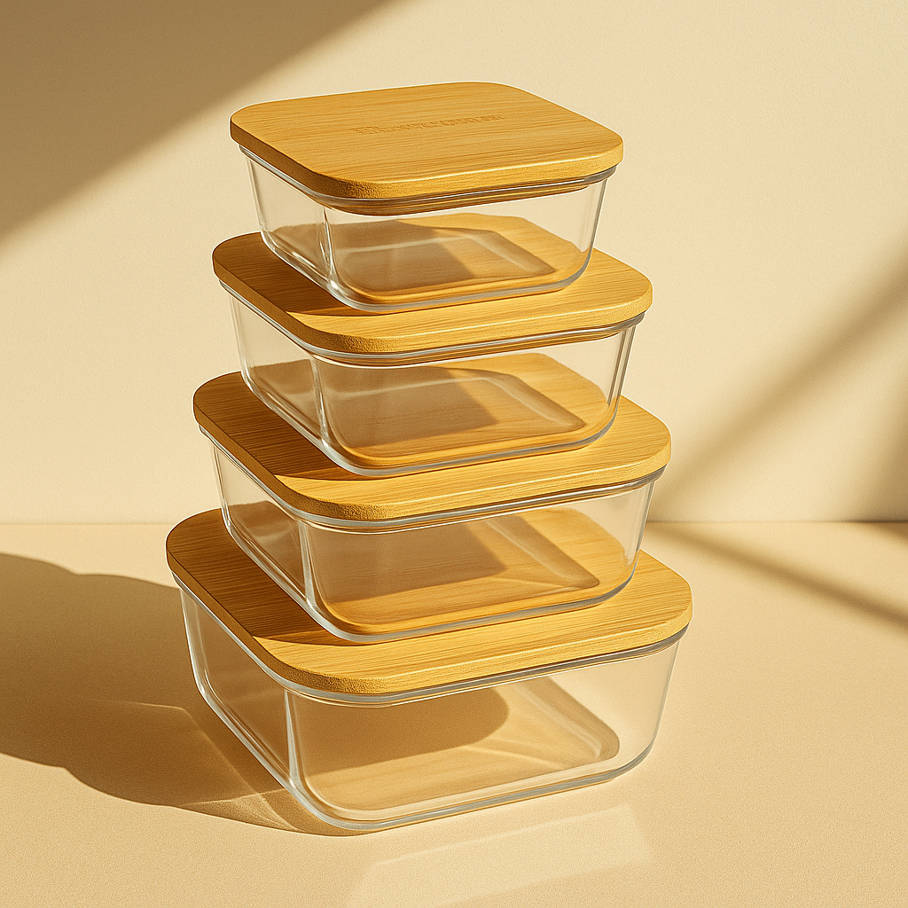 4 Pcs Glass Food Storage Containers - Square