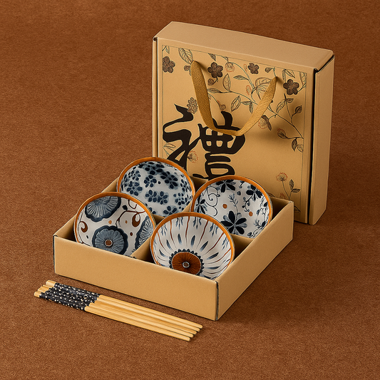 Japanese Floral Ceramic Bowls – Set of 4