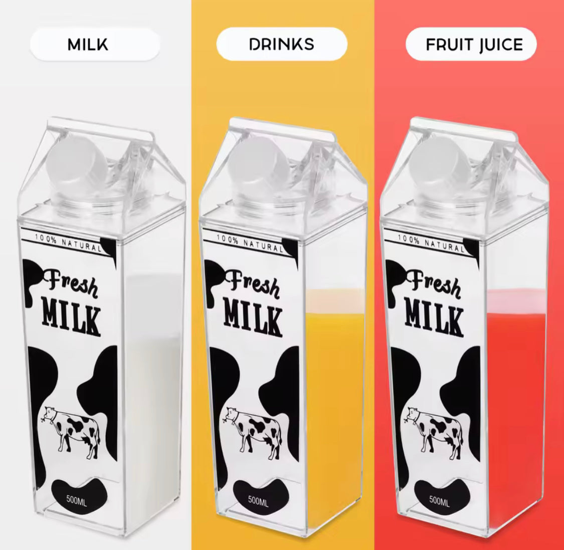 Creative Milk Box Style Water Bottle, Portable Plastic Bottle, Leakproof Drop Resistant Water Bottle