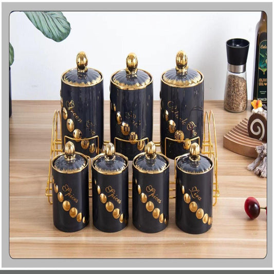 7 Pcs Canister Set with Stand – Stylish Kitchen Storage Jars for Tea, Sugar, Coffee, Spices