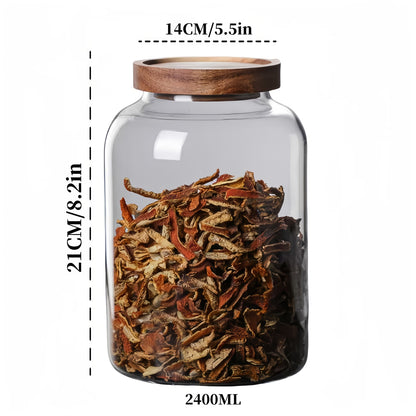 Glass Storage Canister with Airtight Bamboo Lid – Clear Kitchen Jar (1200ml / 2000ml / 2400ml)