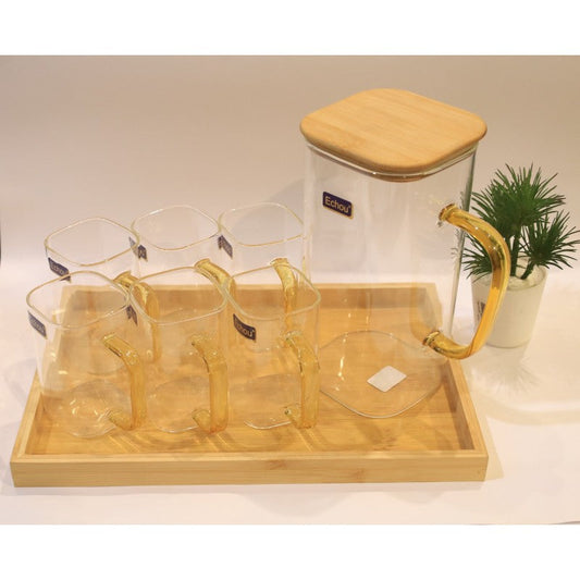 High Borosilicate Glass Water Set with Bamboo Tray