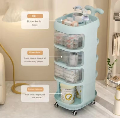 Multi Tier Rolling Storage Rack With Dolphin Shaped Handle, Multi Layer Storage Holder, Floor Standing Storage Racks