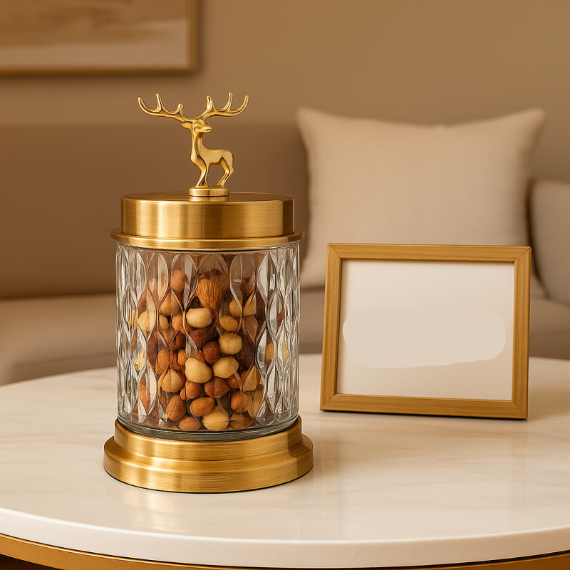 Golden Deer Lid Glass Jar – Premium Candy & Dry Fruit Storage