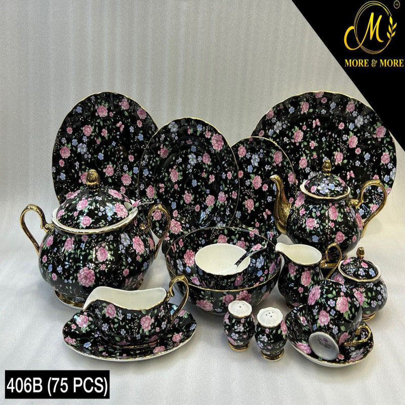 ROYAL ALBERT Dinner Set – Elegant 75 Pcs Full Crockery for 8 Persons | Premium Ceramic Tableware & Serveware Collection
