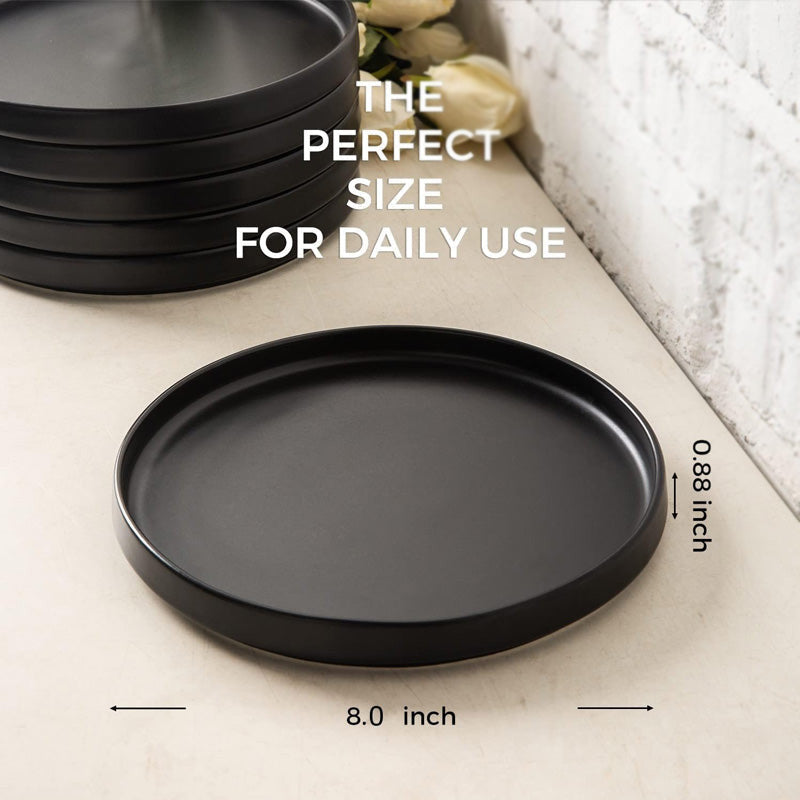 Stoneware Black Border Plates 8 Piece Set | Elegant Tableware Adornia Pakistan
