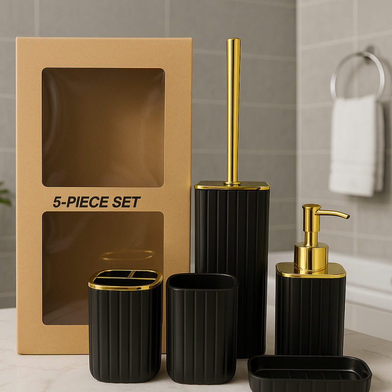 5-Piece Bathroom Accessory Set – Premium Plastic Bath Set for Modern Bathrooms | Adornia.pk