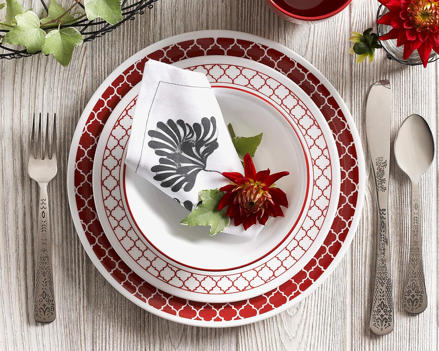 Corelle 18-Piece Crimson Trellis Dinnerware Set